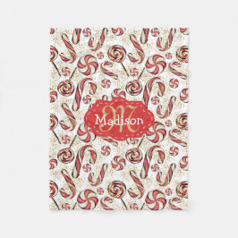 Retro Festive Roligt Polkagrisar Mönster Baby Namn Fleecefilt