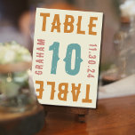 Retro-fet Bordsnummer av typen Bright Typografi<br><div class="desc">Impress dina gäster i bröllop med den här roligten och det djärva Bordsnumret kort för anpassningsbar! Sydväst inspirerade till djärv typografi i tro guld, dammig blått och rosa är perfekten och roligten för att få gäster upphetsade för bröllop. Du kan anpassa all text och färg för att matcha din egen...</div>