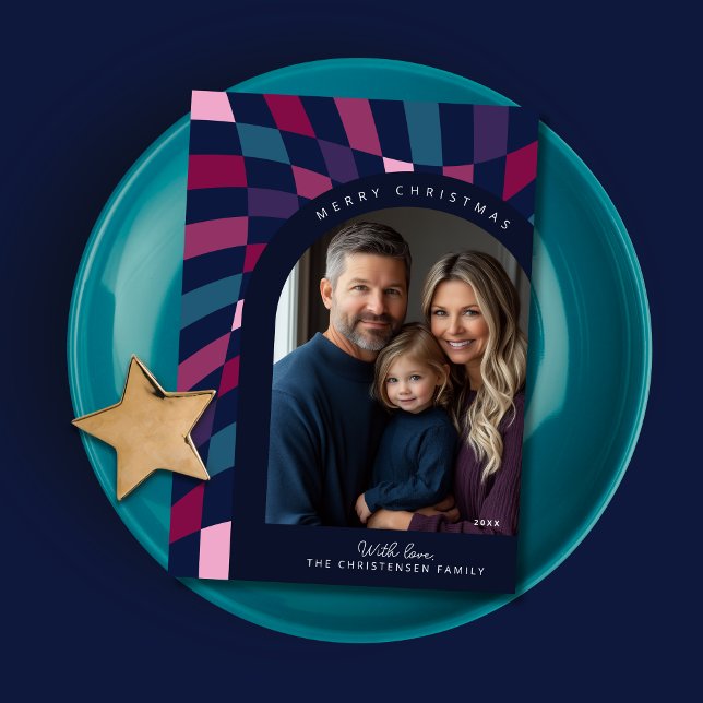 Retro-fet, fet, checkat fotojulkort meddelande (Shown on a 5" x 7" card)