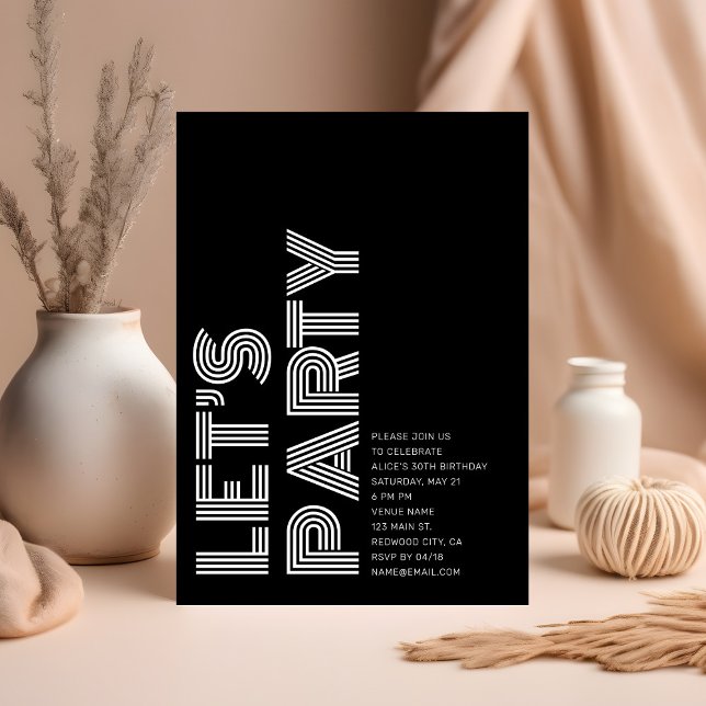 Retro Fet Födelsedagsfest Black Inbjudningar (Skapare uppladdad)