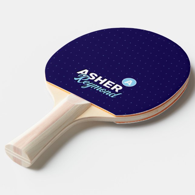 Retro fet Namn - inledande marin blå Pingisracket (Frontvinkel)
