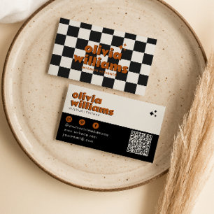 Retro fet QR-kod Boho Groovy Checkated Funky Visitkort