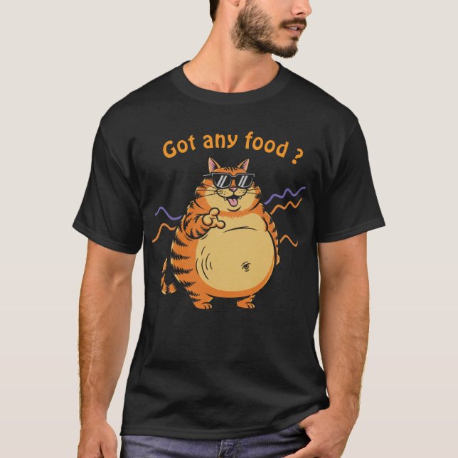 Retro feta katt ber om mat t shirt (Framsida)