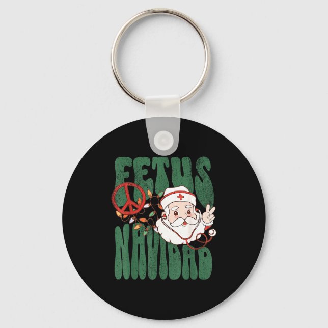 Retro Fetus Navidad Santa Claus Christmas Obgyn Nu Nyckelring (Framsida)