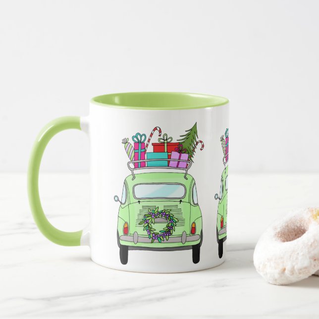 Retro Fiat 500 med julklappar Mugg (Med munk)