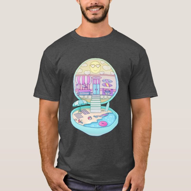 Retro ficka strand diner hus gåva retro t shirt (Framsida)