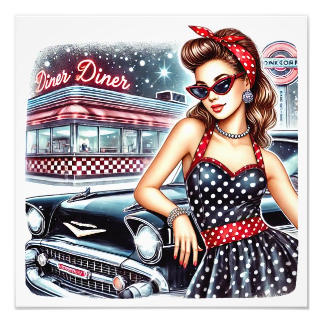 RETRO FIFTIES PIN Up Girl Fototryck (Framsidan)