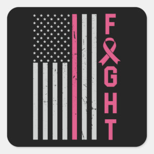 Retro Fight American Flagga Breast Cancer Awarenes Fyrkantigt Klistermärke