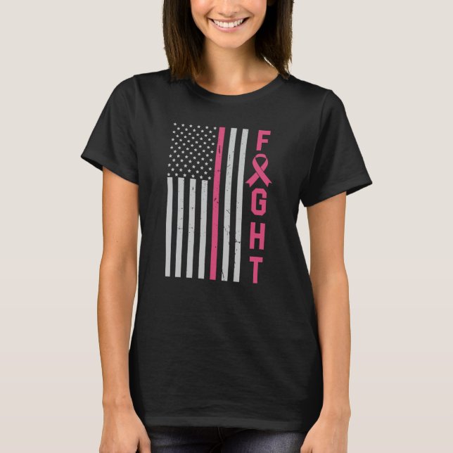 Retro Fight American Flagga Breast Cancer Awarenes T Shirt (Framsida)