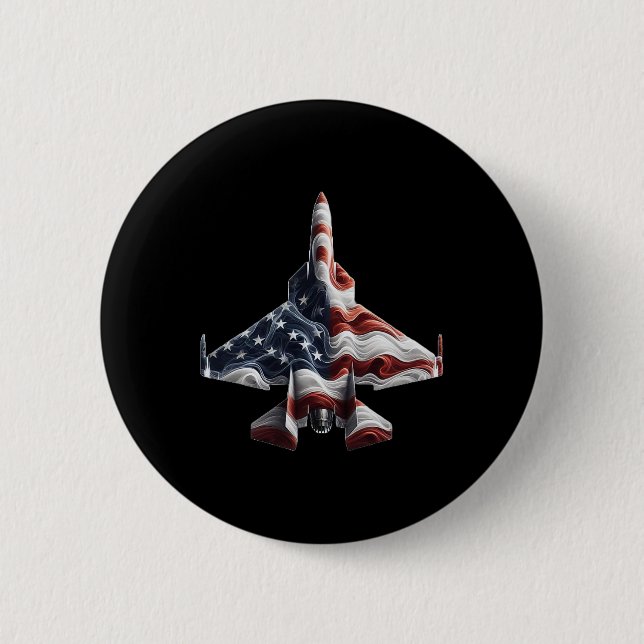 Retro Fighter Jet Airplan American Flagga eart 4:e Knapp (Framsida)