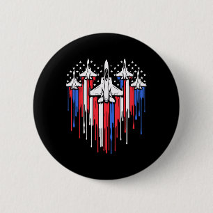 Retro Fighter Jet Airplan American Flagga eart 4:e Knapp