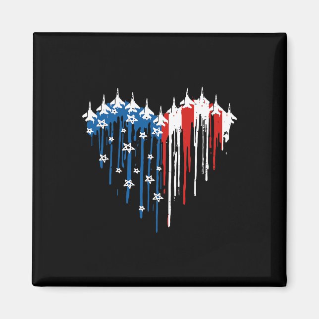 Retro Fighter Jet Airplan American Flagga eart 4:e Magnet (Framsidan)
