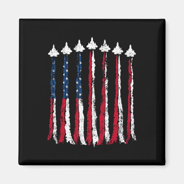 Retro Fighter Jet Airplan American Flagga eart 4:e Magnet (Framsidan)