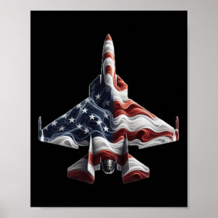 Retro Fighter Jet Airplan American Flagga eart 4:e Poster