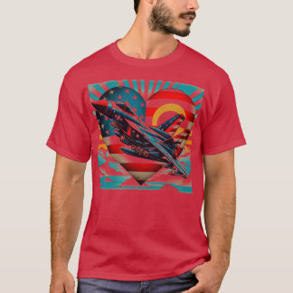Retro Fighter Jet Airplan American Flagga eart 4:e T Shirt