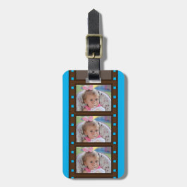 Retro filmremsa upp till 3 bilder på blå bagagebricka