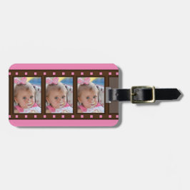 Retro filmremsa Upp till 3 porträttfoton på rosa Bagagebricka