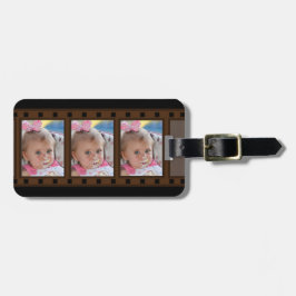 Retro-filmremsan upp till 3 Porträtt-foton på svar Bagagebricka