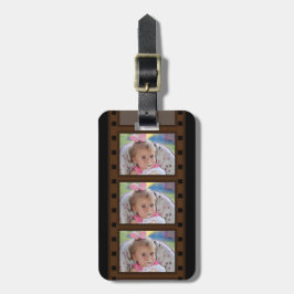 Retro-filmstrimling upp till 3 foton på svart bagagebricka