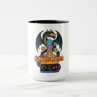 Retro Final Boss Dragon & Dice | Gamer TTRPG Pixel Mugg