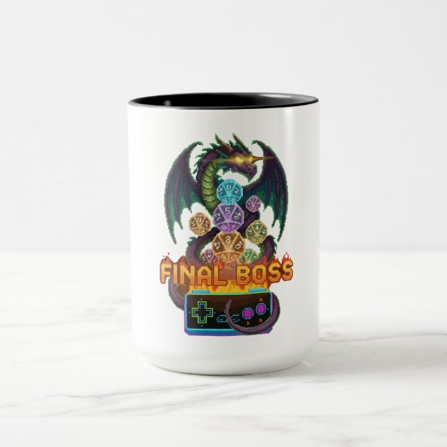 Retro Final Boss Dragon & Dice | Gamer TTRPG Pixel Mugg (Center)