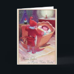 Retro Finlands jul- och nyårskort Helgkort<br><div class="desc">Vintage/Retro Finlands julklapp och nyårsmoment.  Adsible elf som rockar en sovande spädbarn vagga!    Hyvää Joulua ja Hyvää Uutta Vuotta!  god jul och Gott nytt år!</div>