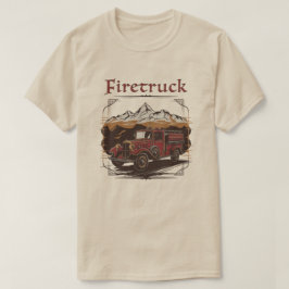 Retro fire engine mountain range t shirt
