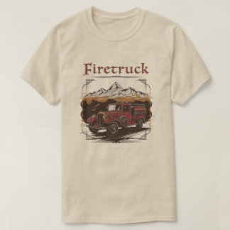 Retro fire engine mountain range t shirt