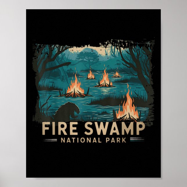 Retro Fire Swamp nationalpark Camping Hiking Moun Poster (Framsidan)