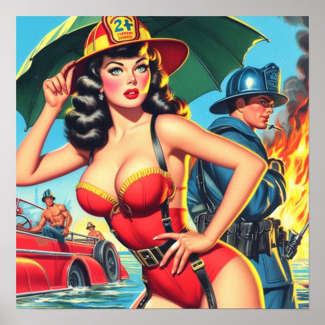 Retro Firefighter Girl Poster (Framsidan)