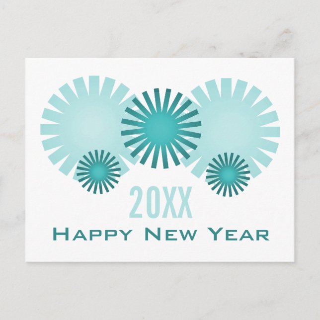 Retro Fireworks New Years vycard, Teal Helg Vykort (Framsida)