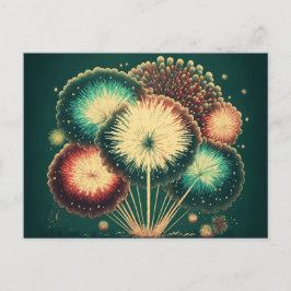 Retro Fireworks over City-vykort Vykort