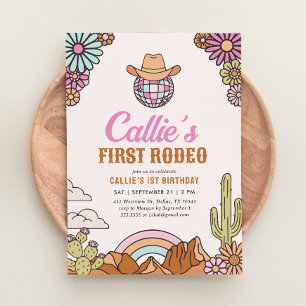 Retro First Rodeo Western Girl 1:a födelsedagen Inbjudningar