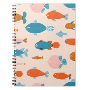 Retro Fish: Risograf Stil Mönster Anteckningsbok
