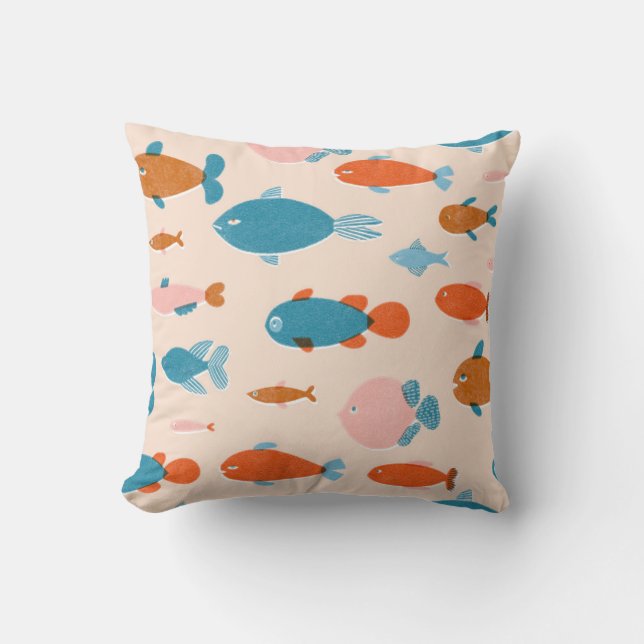 Retro Fish: Risograf Stil Mönster Kudde (Framsida)