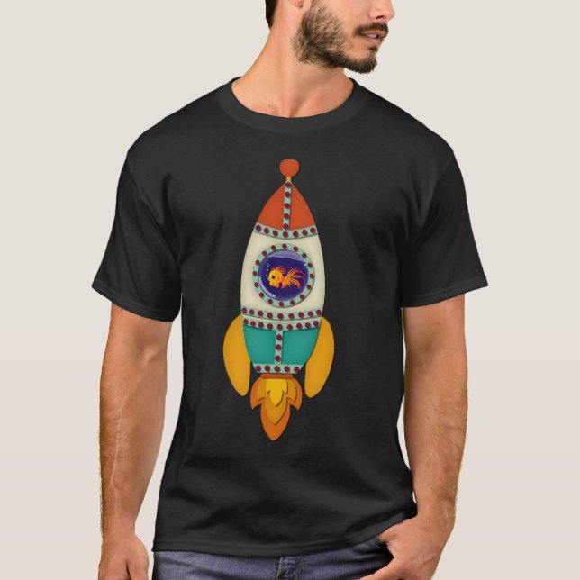 Retro Fish rymdskeppet T Shirt (Framsida)