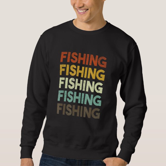 Retro Fishing 80 s Stil Fish Lång Ärmad Tröja (Framsida)