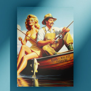Retro FIshing Illustration Vykort