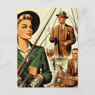 Retro Fishing Illustration Vykort