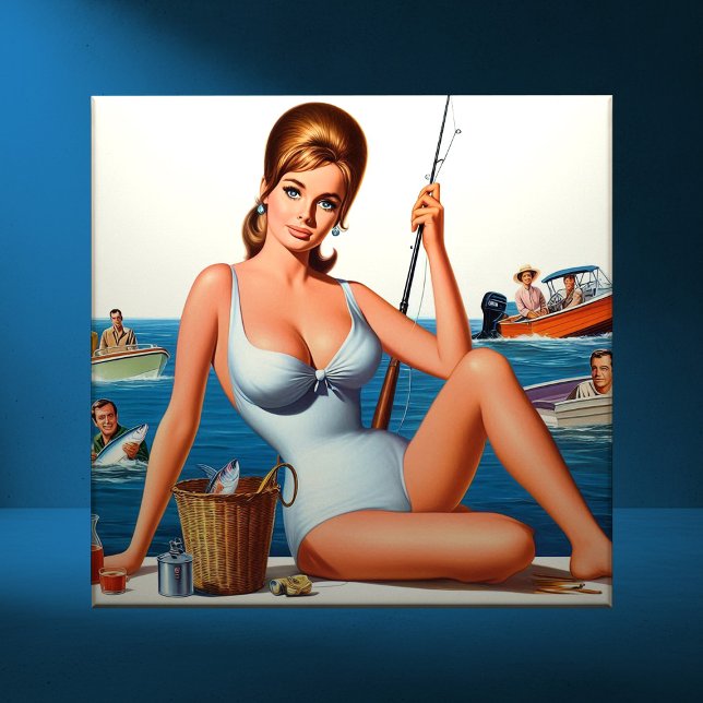 Retro Fishing Pin-up Kakelplatta (Skapare uppladdad)