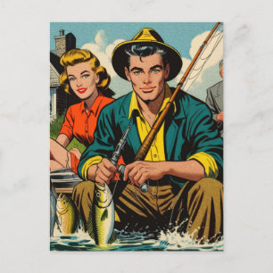 Retro Fishing Tecknads Vykort