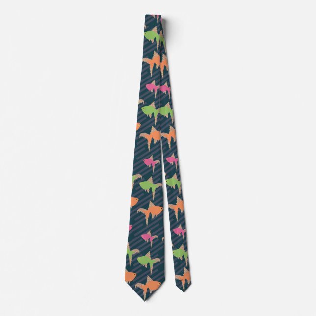 Retro Fiske Pappa Neon Fisk Mönster Slips (Framsida)