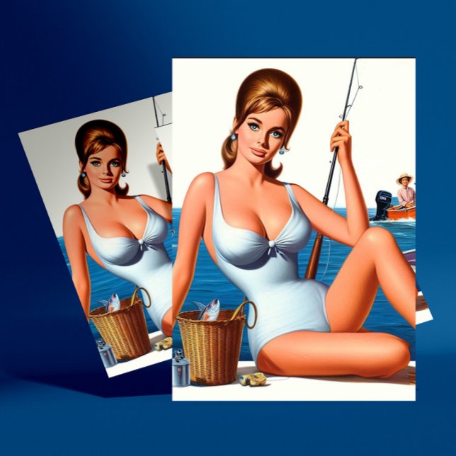 Retro Fiske Pin-up Vykort (Skapare uppladdad)