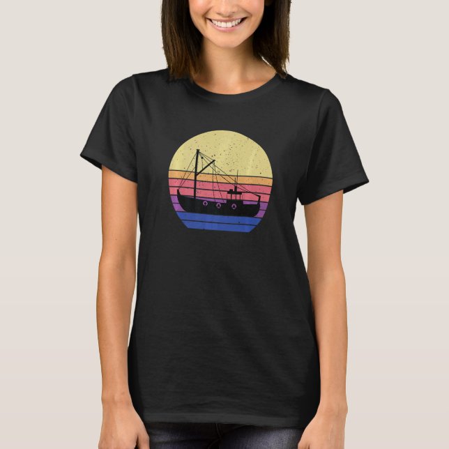 Retro Fisketrålare Kläder Fiskare Båt T Shirt (Framsida)