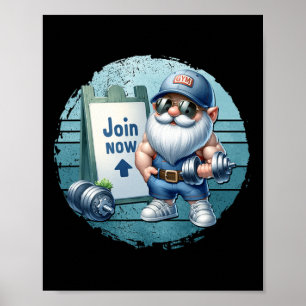 Retro Fitness Tomte I Gym Outfit Med Hantlar V Poster