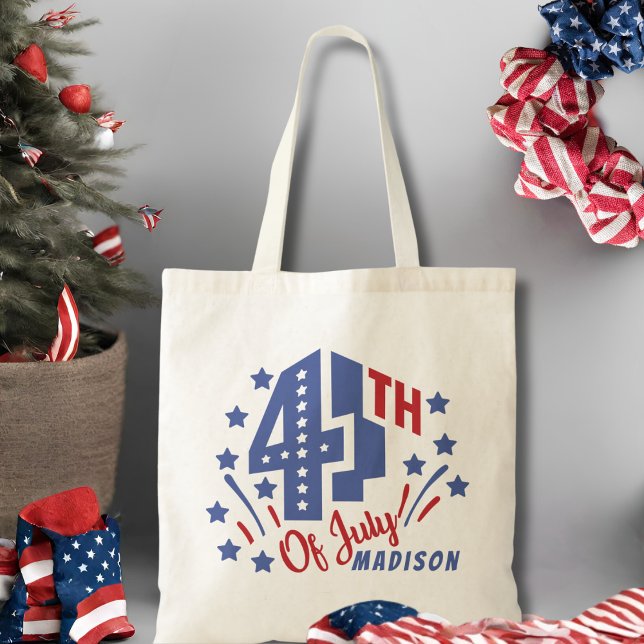Retro Fjärde juli-Anpassningsbarna Patriotic Tygkasse (Retro Fourth Of July Custom Patriotic Tote Bag. Just add your name!)