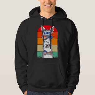 Retro Fjärde Jullama Smoking Llama Llamerica Ju Hoodie