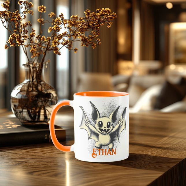 Retro Fladdermus Halloween Mugg - Roligt & Spooky  (Skapare uppladdad)