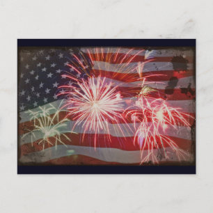 Retro-Flagga och Fireworks Vykort