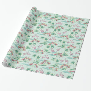 Retro Flamingo Island Wrapping Papper Presentpapper